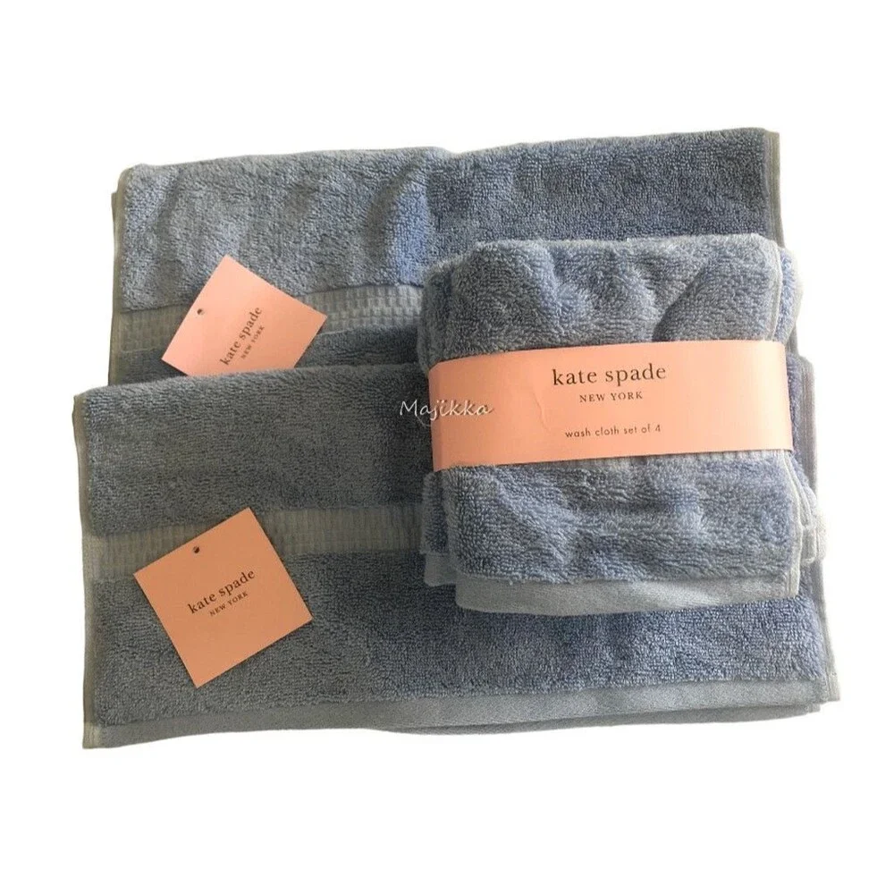 Kate Spade 2 Hand Towels 4 Washcloths Facecloths Light Blue Bathroom Dorm